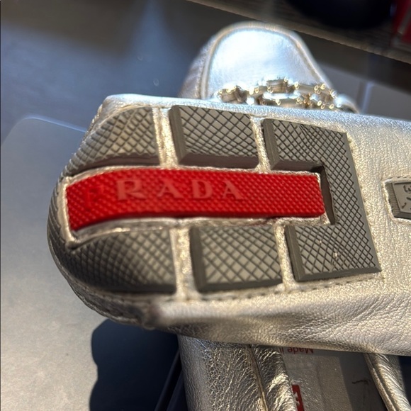 Prada Silver Chain Detail Loafers - Picture 6 of 8